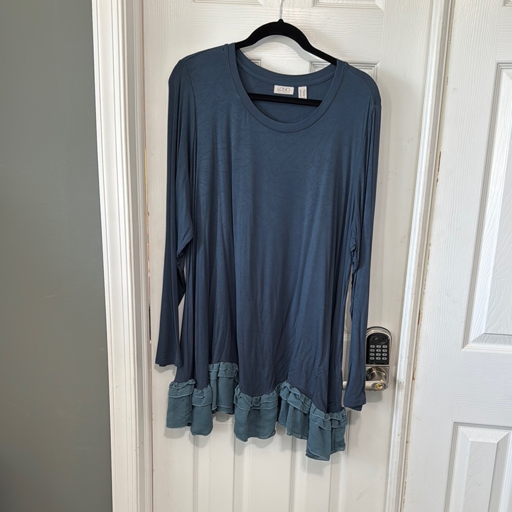 LOGO by Lori Goldstein Gray Tunic with Ruffled Hem